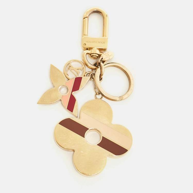 Pre Owned Louis Vuitton Multicolor Enamel Striped Flower Gold Tone Bag Charm