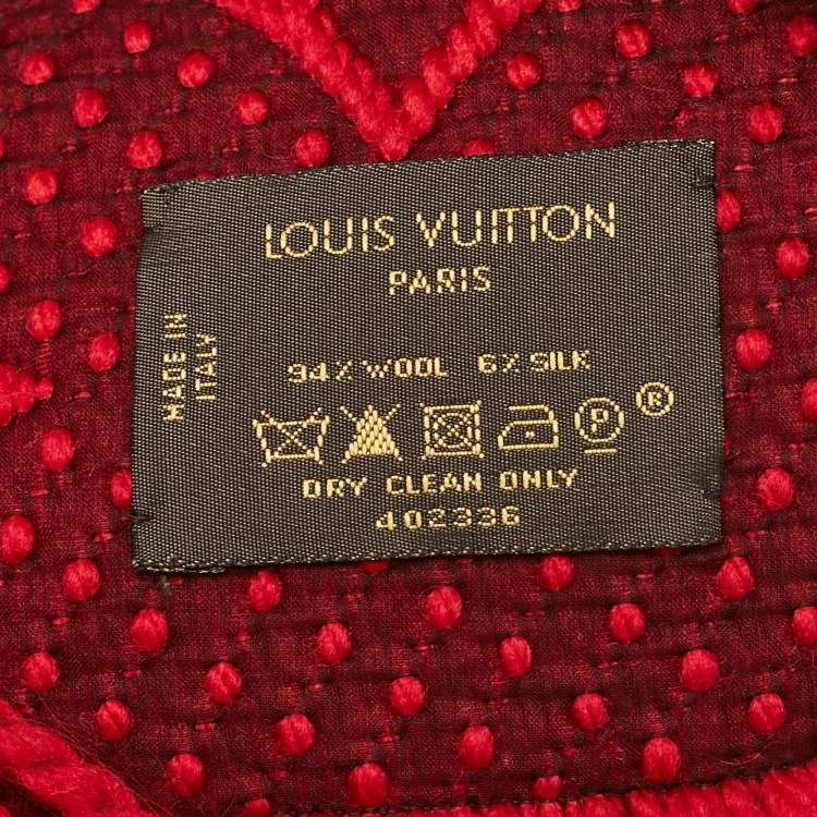 Pre Owned Louis Vuitton Red Wool & Silk Jacquard Logomania Shawl