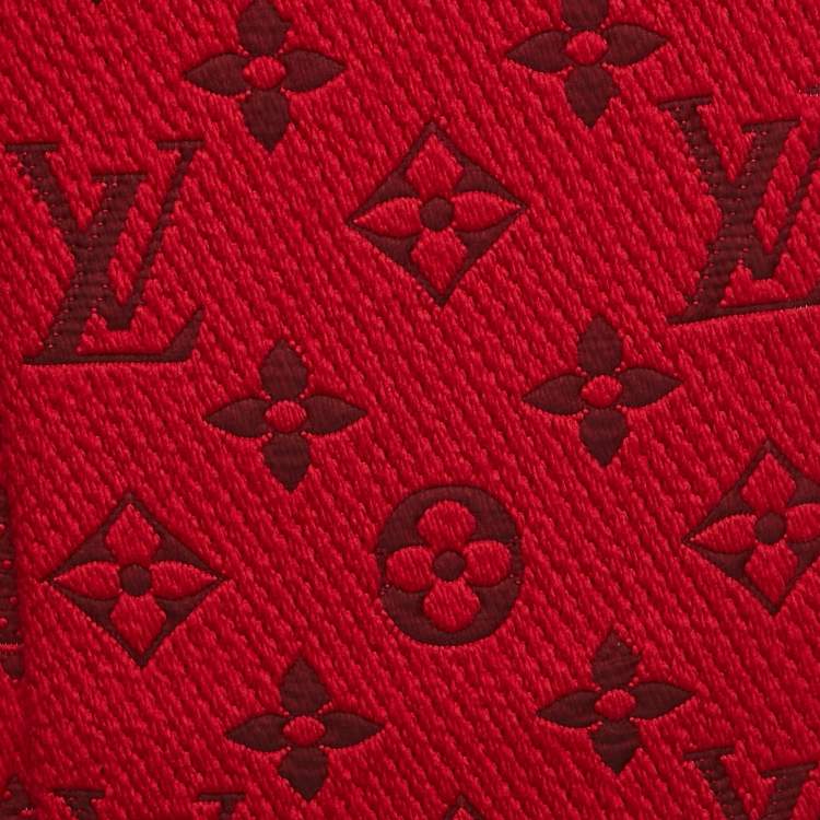 Pre Owned Louis Vuitton Red Wool & Silk Jacquard Logomania Shawl