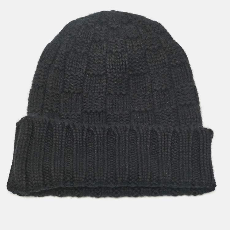 Pre Owned Louis Vuitton Black Wool Damier Knit Beanie