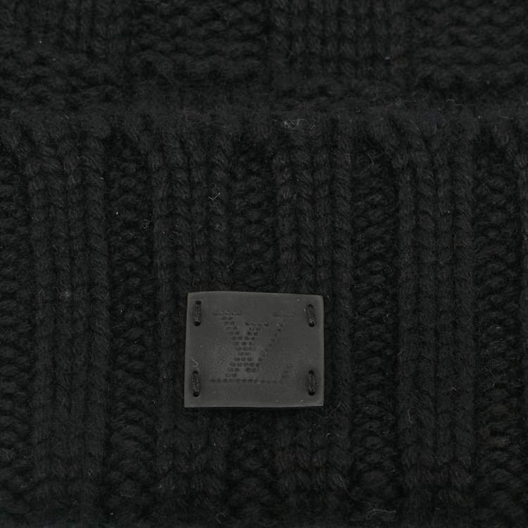 Pre Owned Louis Vuitton Black Wool Damier Knit Beanie