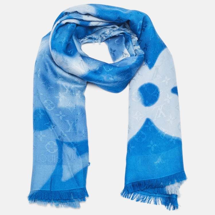 Pre Owned Louis Vuitton Blue X-Ray Chale Monogram Silk & Wool Scarf
