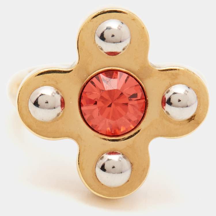 Pre Owned Louis Vuitton Crystals Gold Tone Ring Size 50