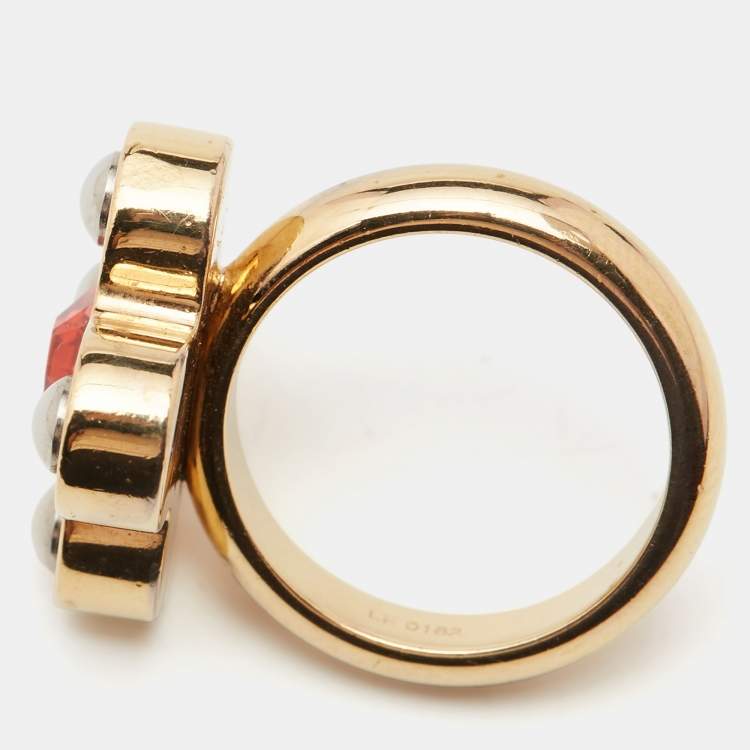 Pre Owned Louis Vuitton Crystals Gold Tone Ring Size 50