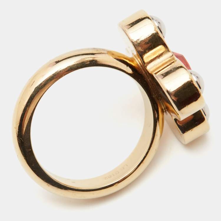 Pre Owned Louis Vuitton Crystals Gold Tone Ring Size 50