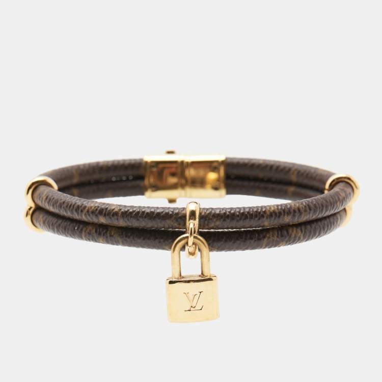 Pre Owned Louis Vuitton Keep It Twice Brown Monogram Canvas Gold Tone Metal Bracelet