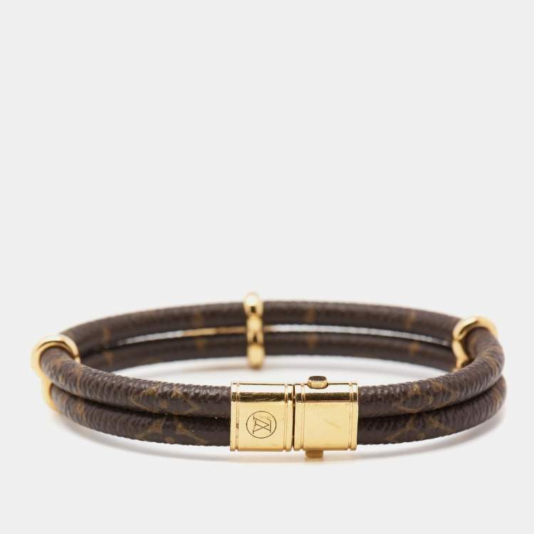 Pre Owned Louis Vuitton Keep It Twice Brown Monogram Canvas Gold Tone Metal Bracelet