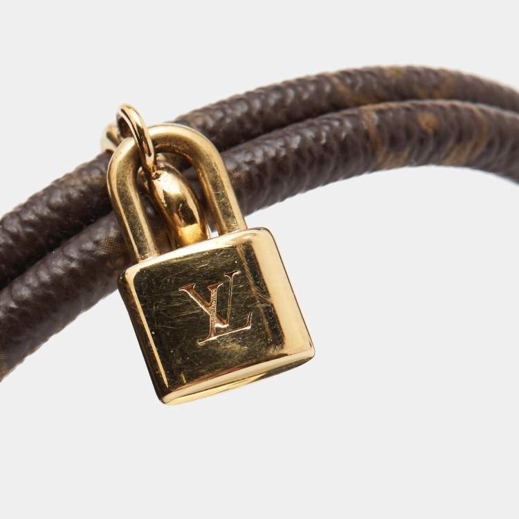 Pre Owned Louis Vuitton Keep It Twice Brown Monogram Canvas Gold Tone Metal Bracelet
