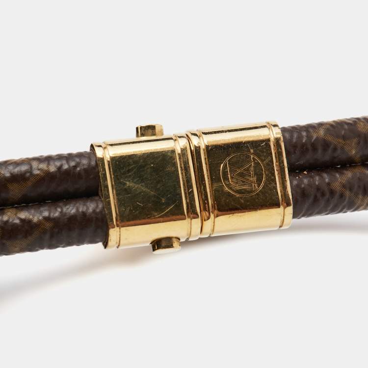 Pre Owned Louis Vuitton Keep It Twice Brown Monogram Canvas Gold Tone Metal Bracelet