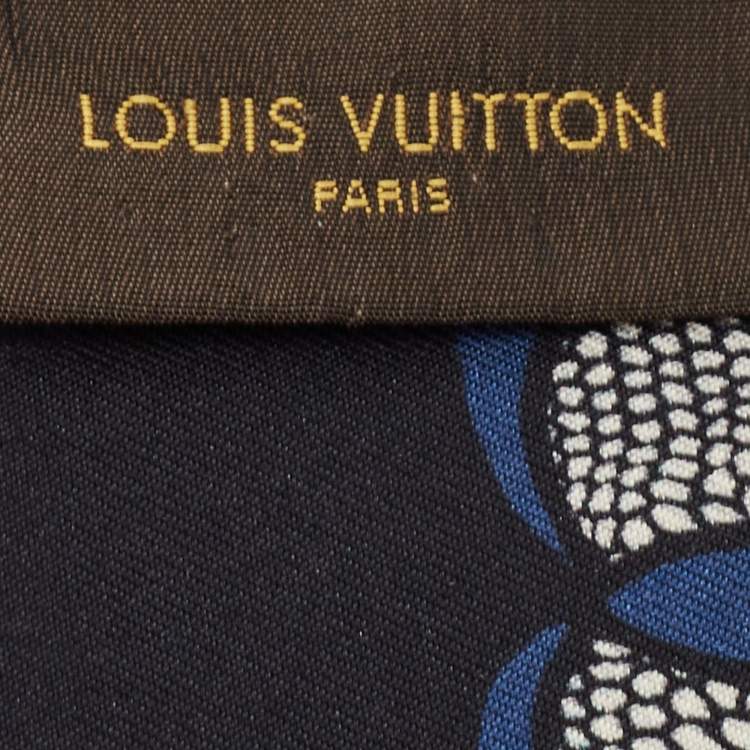 Pre Owned Louis Vuitton Navy Blue Floral Lace Print Silk Bandeau Scarf 
