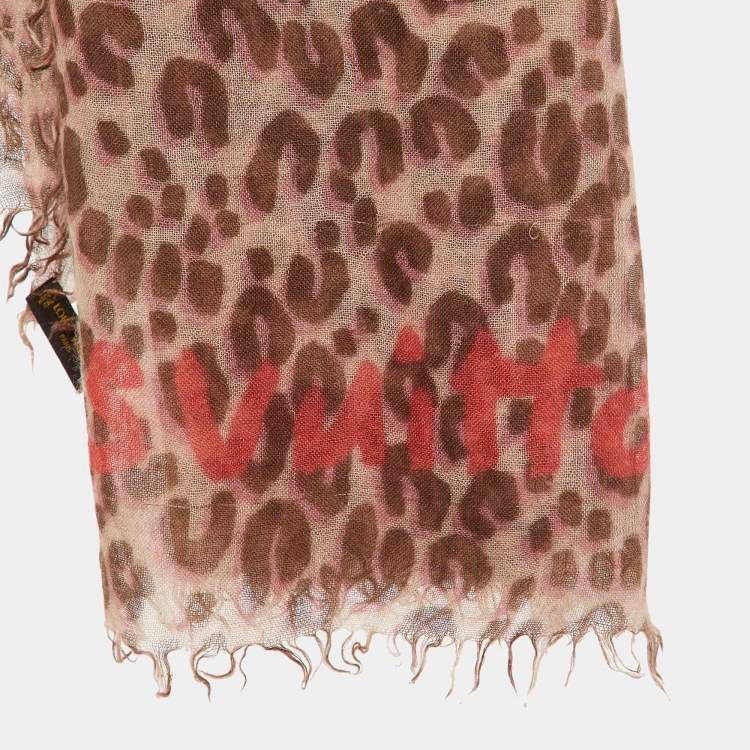 Pre Owned Louis Vuitton X Stephen Sprouse Pink/Brown Leopard Graffiti Print Cashmere & Silk Scarf