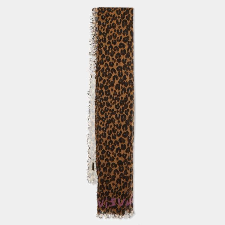 Pre Owned Louis Vuitton X Stephen Sprouse Brown Leopard Graffiti Print Cashmere & Silk Scarf