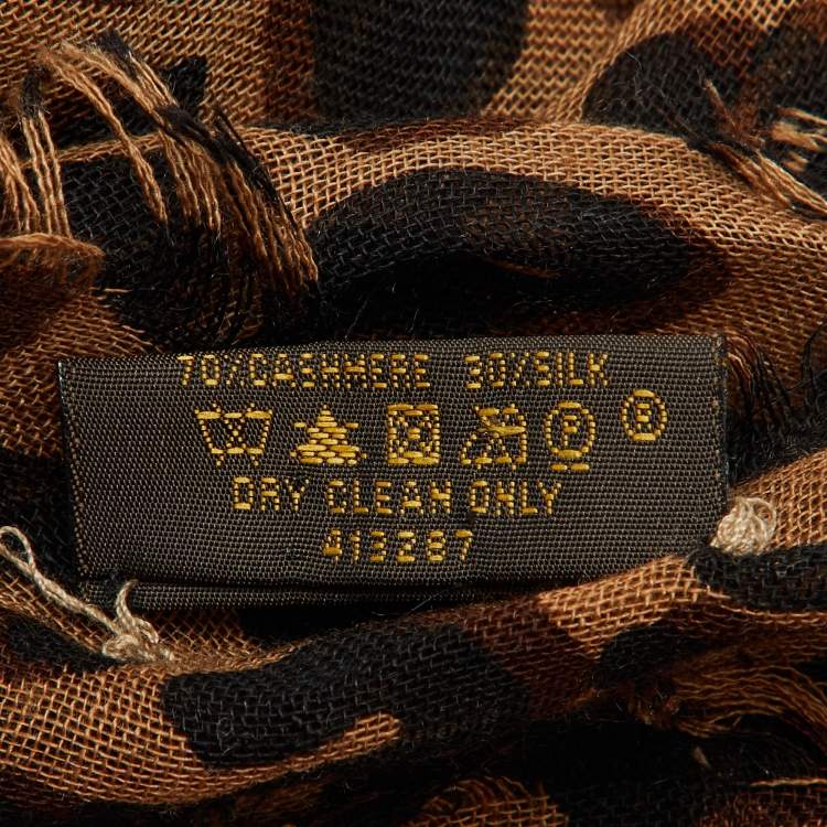 Pre Owned Louis Vuitton X Stephen Sprouse Brown Leopard Graffiti Print Cashmere & Silk Scarf