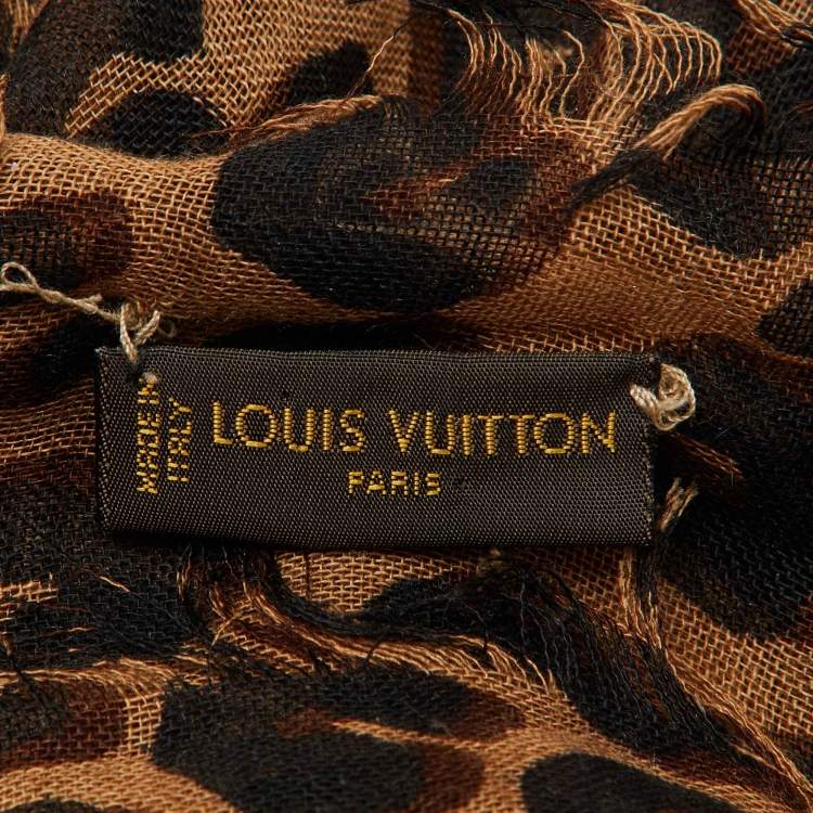 Pre Owned Louis Vuitton X Stephen Sprouse Brown Leopard Graffiti Print Cashmere & Silk Scarf