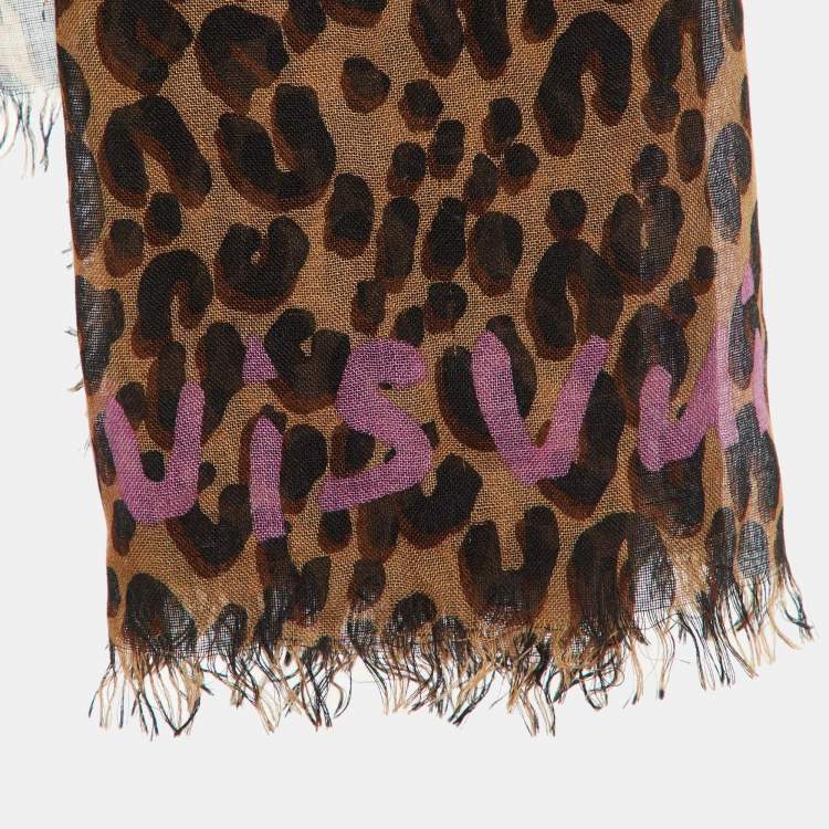 Pre Owned Louis Vuitton X Stephen Sprouse Brown Leopard Graffiti Print Cashmere & Silk Scarf