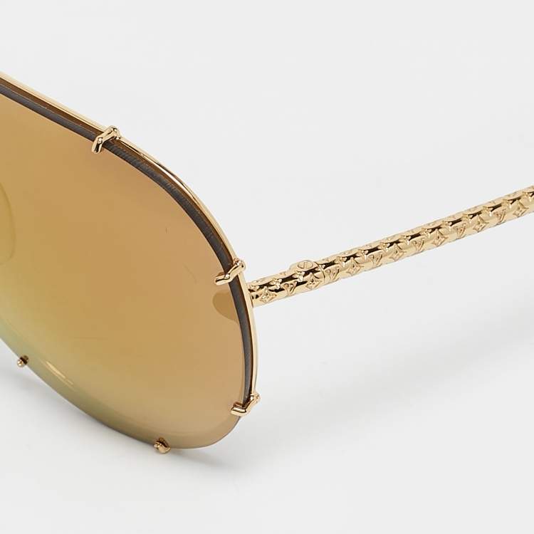 Pre Owned Louis Vuitton Gold Nano Monogram Mirrored Z0896W Drive Sunglasses