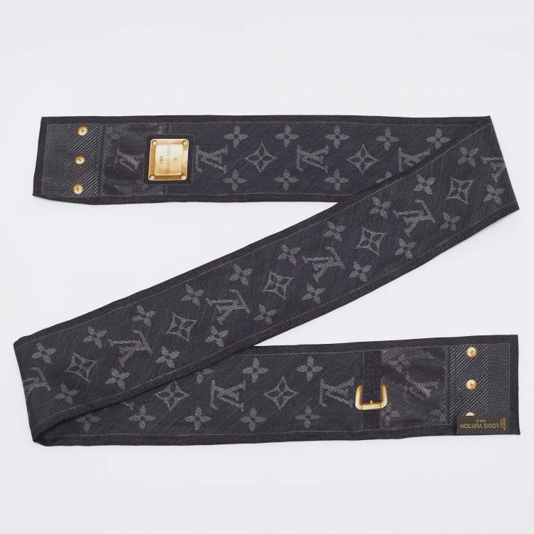 Pre Owned Louis Vuitton Grey Silk Monogram Denim Print Bandeau 