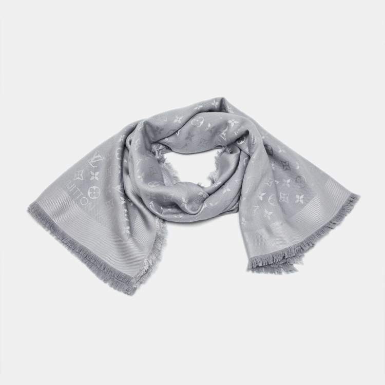 Pre Owned Louis Vuitton Grey Classique Monogram Silk & Wool Shawl