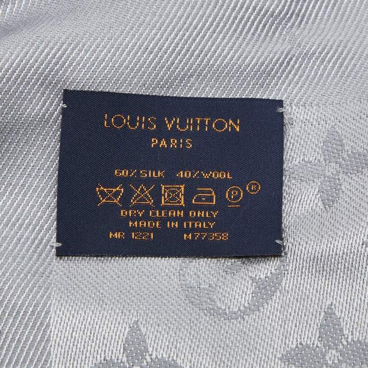 Pre Owned Louis Vuitton Grey Classique Monogram Silk & Wool Shawl