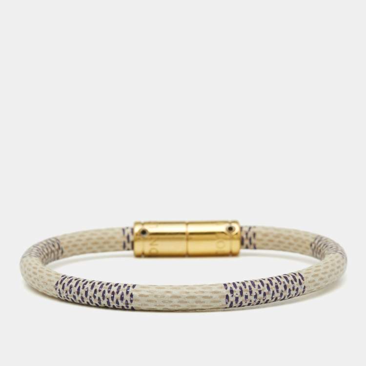 Pre Owned Louis Vuitton Keep It Grey Canvas Gold Tone Bracelet