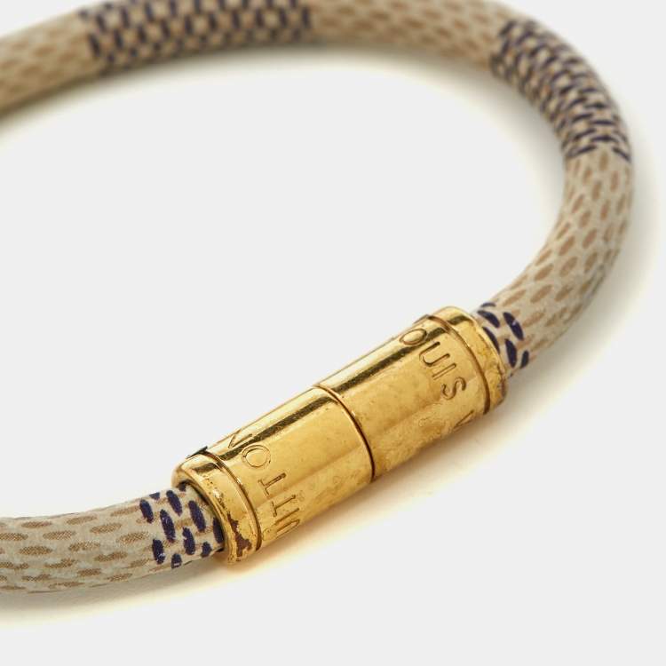 Pre Owned Louis Vuitton Keep It Grey Canvas Gold Tone Bracelet
