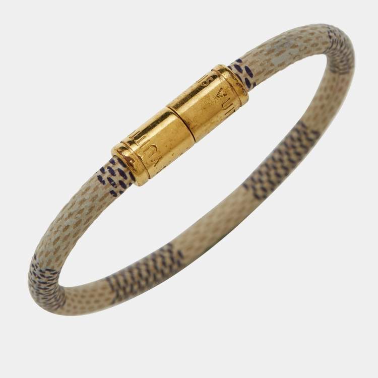 Pre Owned Louis Vuitton Keep It Grey Canvas Gold Tone Bracelet
