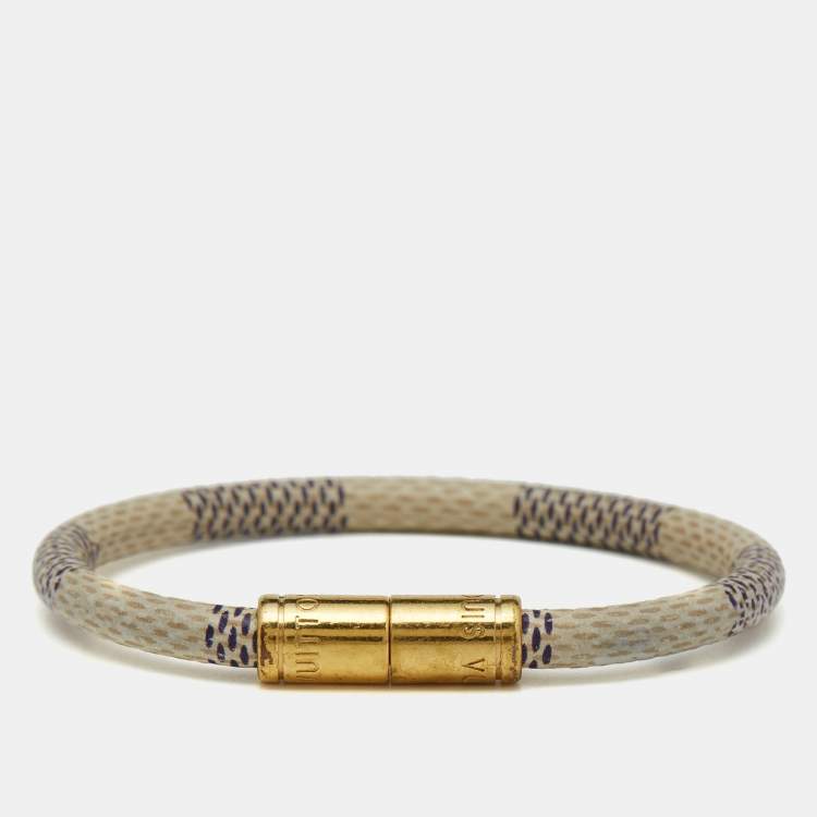 Pre Owned Louis Vuitton Keep It Grey Canvas Gold Tone Bracelet