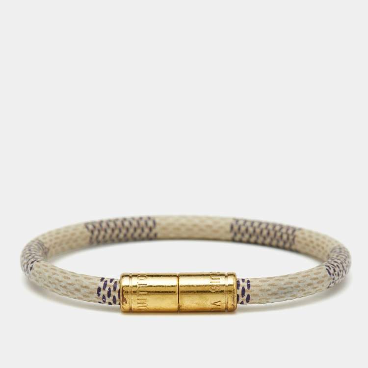 Pre Owned Louis Vuitton Keep It Grey Canvas Gold Tone Bracelet