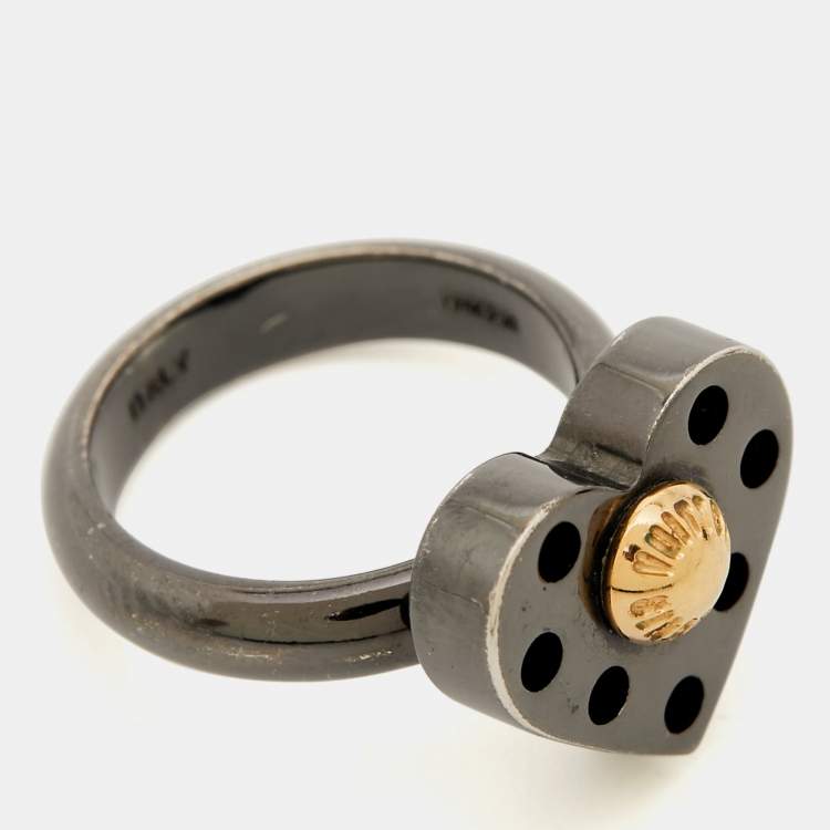 Pre Owned Louis Vuitton Love Letters Two Tone Metal Ring Size 50