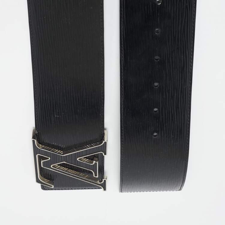 Pre Owned Louis Vuitton Black Electric Epi Leather LV Initiales Waist Belt 85CM