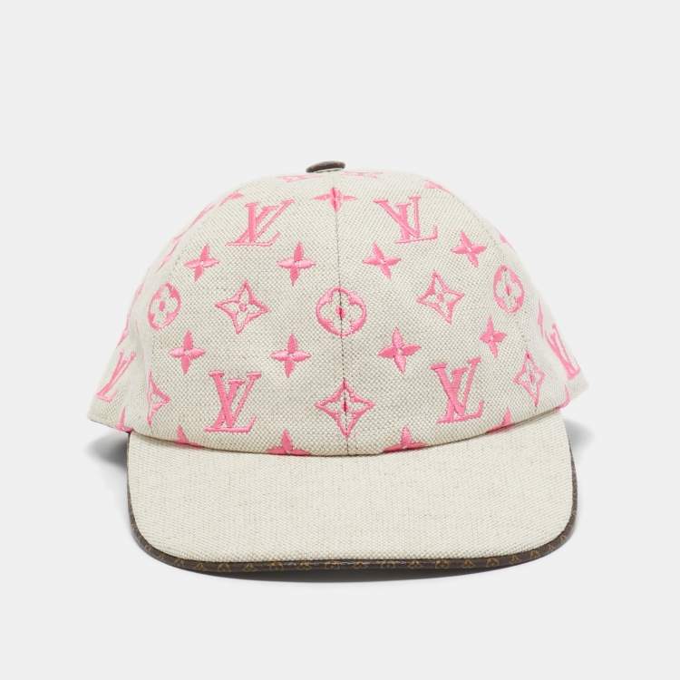 Pre Owned Louis Vuitton Pink/Beige LV Embroidered Canvas Cap M