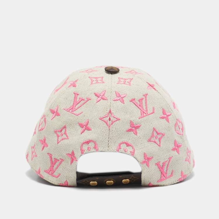 Pre Owned Louis Vuitton Pink/Beige LV Embroidered Canvas Cap M