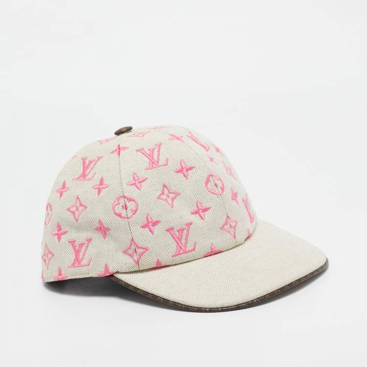 Pre Owned Louis Vuitton Pink/Beige LV Embroidered Canvas Cap M