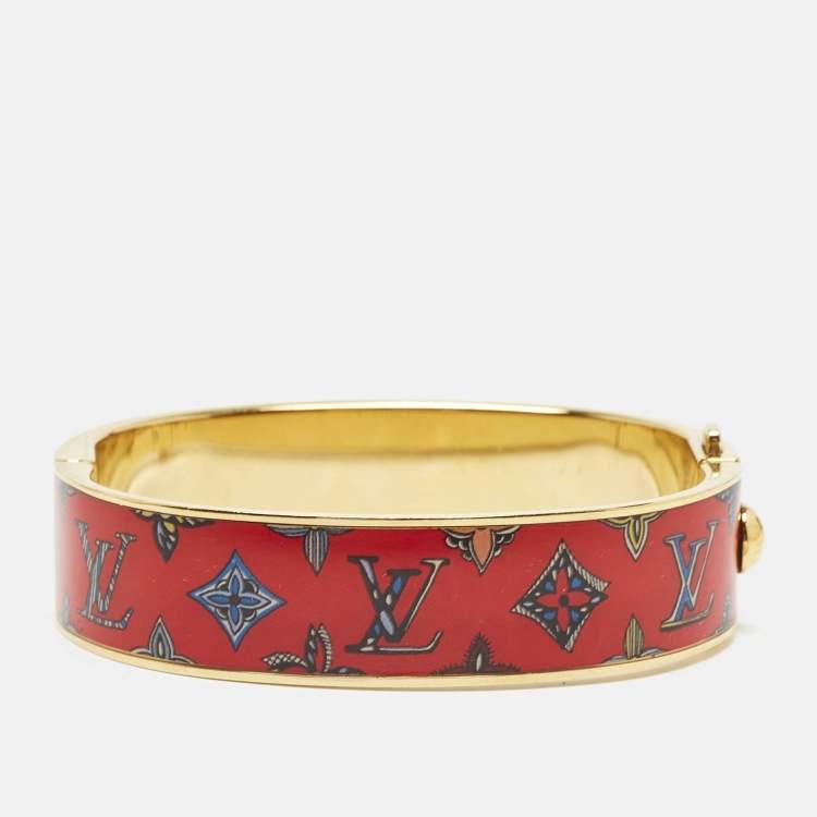 Pre Owned Louis Vuitton Enamel Brasserie Confidential Enamel Gold Tone Hinged  Bracelet S