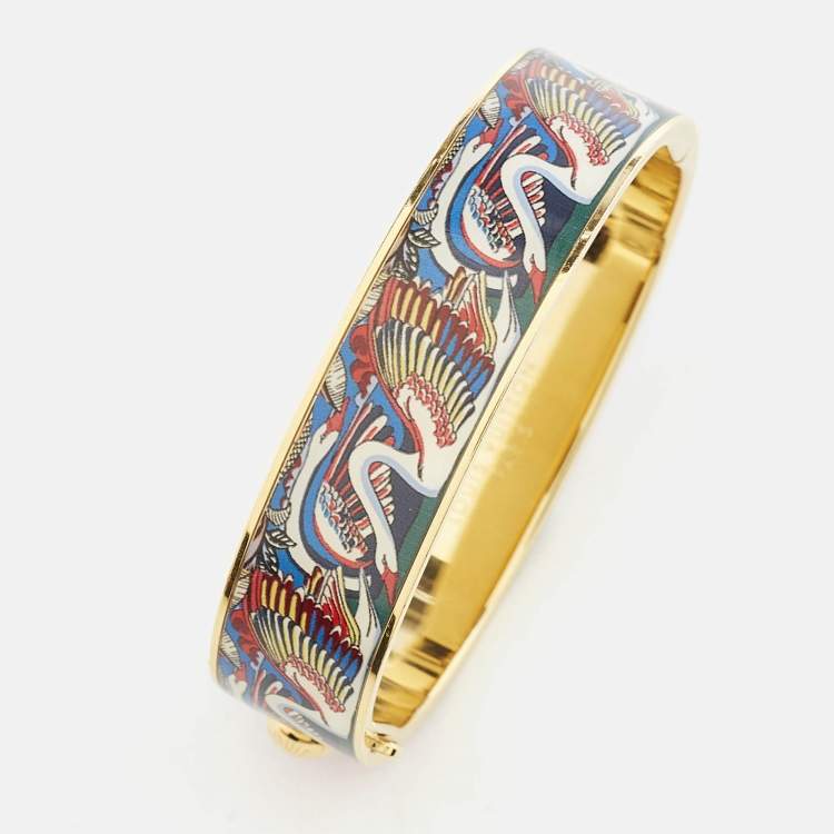 Pre Owned Louis Vuitton Enamel Brasserie Confidential Enamel Gold Tone Hinged  Bracelet S