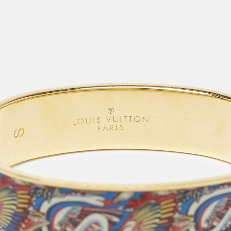 Pre Owned Louis Vuitton Enamel Brasserie Confidential Enamel Gold Tone Hinged  Bracelet S