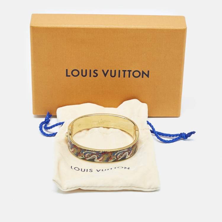 Pre Owned Louis Vuitton Enamel Brasserie Confidential Enamel Gold Tone Hinged  Bracelet S