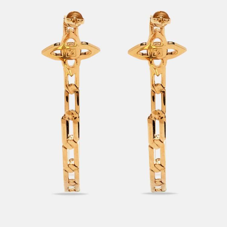 Pre Owned Louis Vuitton Flower Crystals Gold Tone Earrings