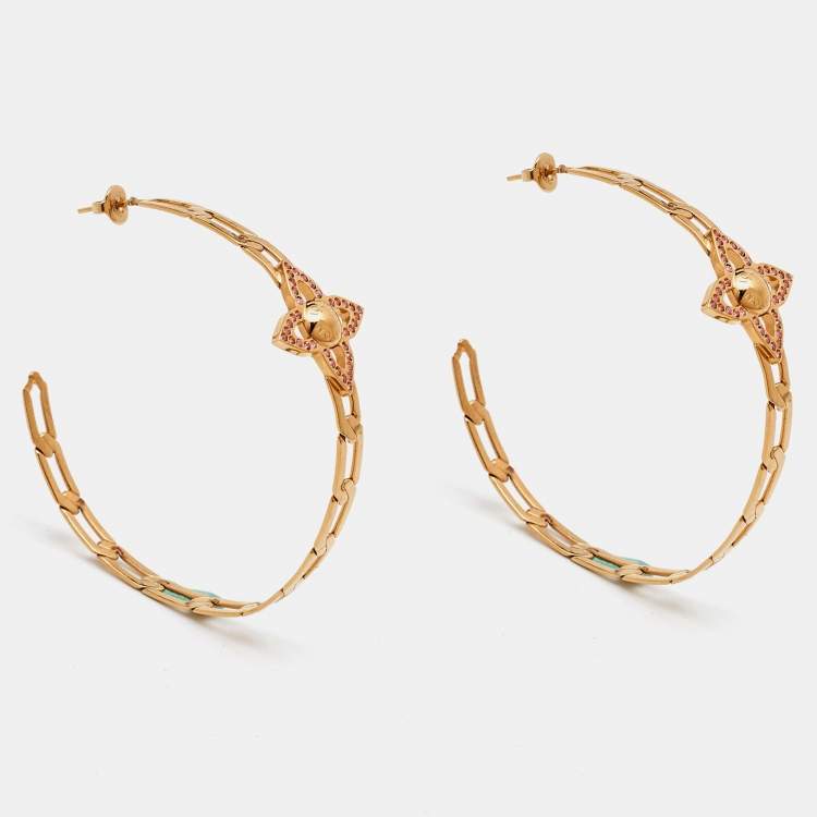 Pre Owned Louis Vuitton Flower Crystals Gold Tone Earrings
