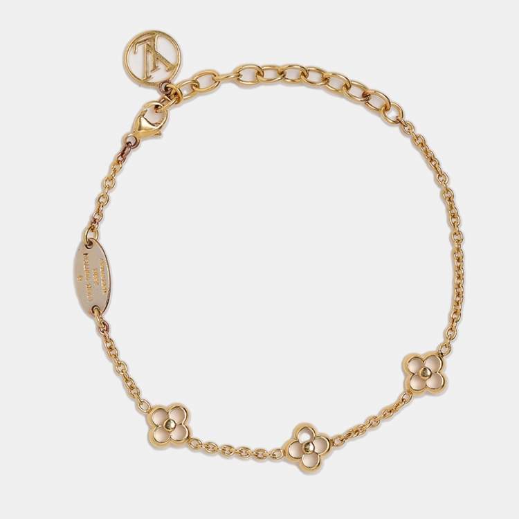 Pre Owned Louis Vuitton Flower Full Gold Tone Station Bracelet