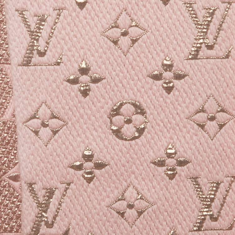 Pre Owned Louis Vuitton Pink Logo Wool and Lurex Jacquard Logomania Shine Scarf