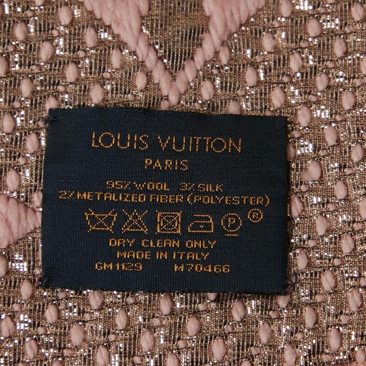 Pre Owned Louis Vuitton Pink Logo Wool and Lurex Jacquard Logomania Shine Scarf