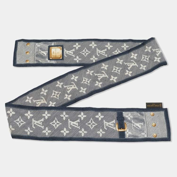 Pre Owned Louis Vuitton Blue Monogram Print Silk Bandeau Scarf 