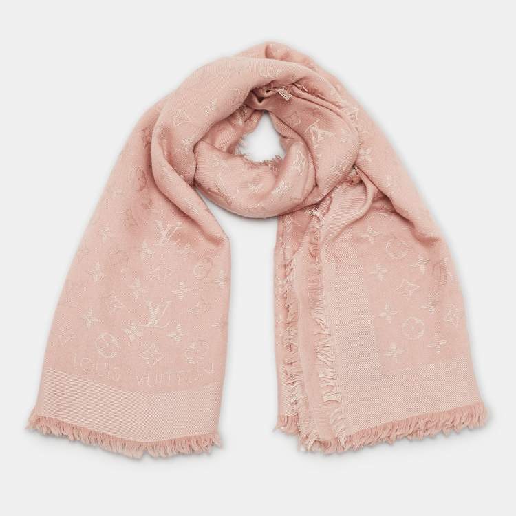 Pre Owned Louis Vuitton Pink Silk Classique Monogram Shawl