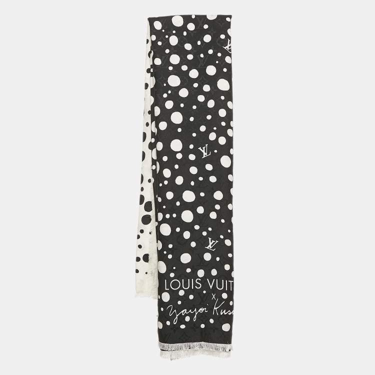 Pre Owned Louis Vuitton x Yayoi Kusama Black/White Dots Print Wool Blend Monogram Scarf 