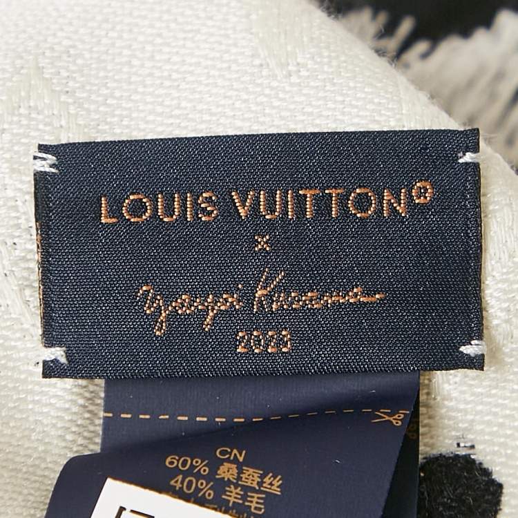 Pre Owned Louis Vuitton x Yayoi Kusama Black/White Dots Print Wool Blend Monogram Scarf 