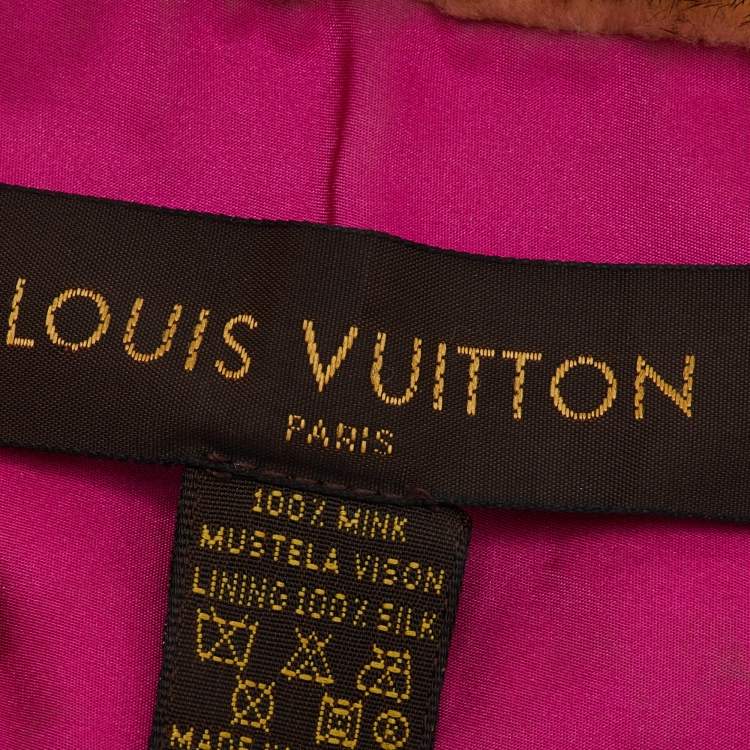 Pre Owned Louis Vuitton Brown Leopard Print Mink Fur Metal Logo Detail Stole 