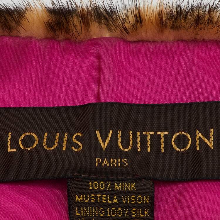 Pre Owned Louis Vuitton Brown Leopard Print Mink Fur Metal Logo Detail Stole 