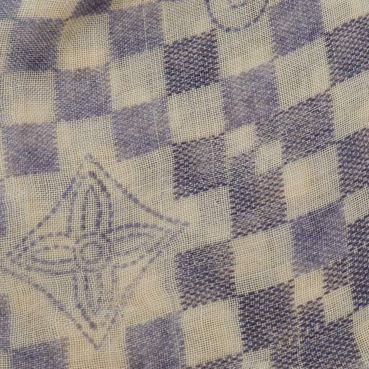 Pre Owned Louis Vuitton Cream & Blue Damien Printed Cashmere & Silk Shawl