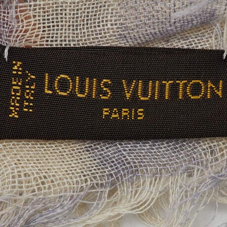 Pre Owned Louis Vuitton Cream & Blue Damien Printed Cashmere & Silk Shawl